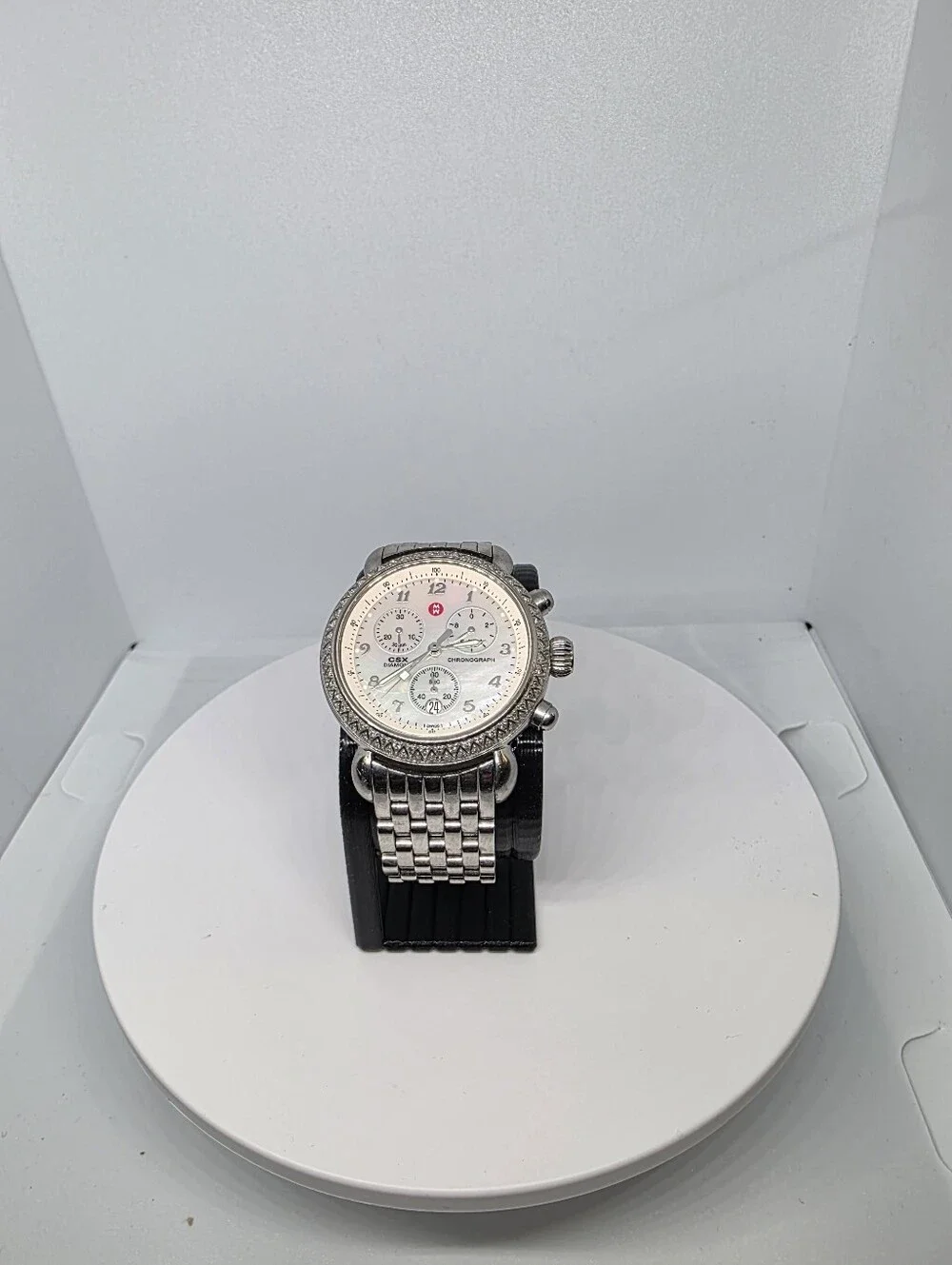 Michele CXS Diamond Chronograph Watch, Mother of Pearl Dial, Stainless Steel